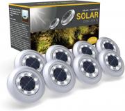 2023 Upgraded Solar Lights Outdoor Garden, 8 Pack Solar Ground Lights, Disk Lights Decking Lights Solar Powered for Lawn Pathway Yard Landscape Walkway（white light)